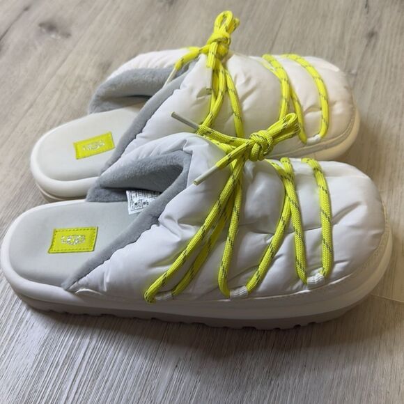 NEW- UGG- Spaceslider Tech Slide- white and neon yellow- Womens Size 10 - Picture 4 of 10